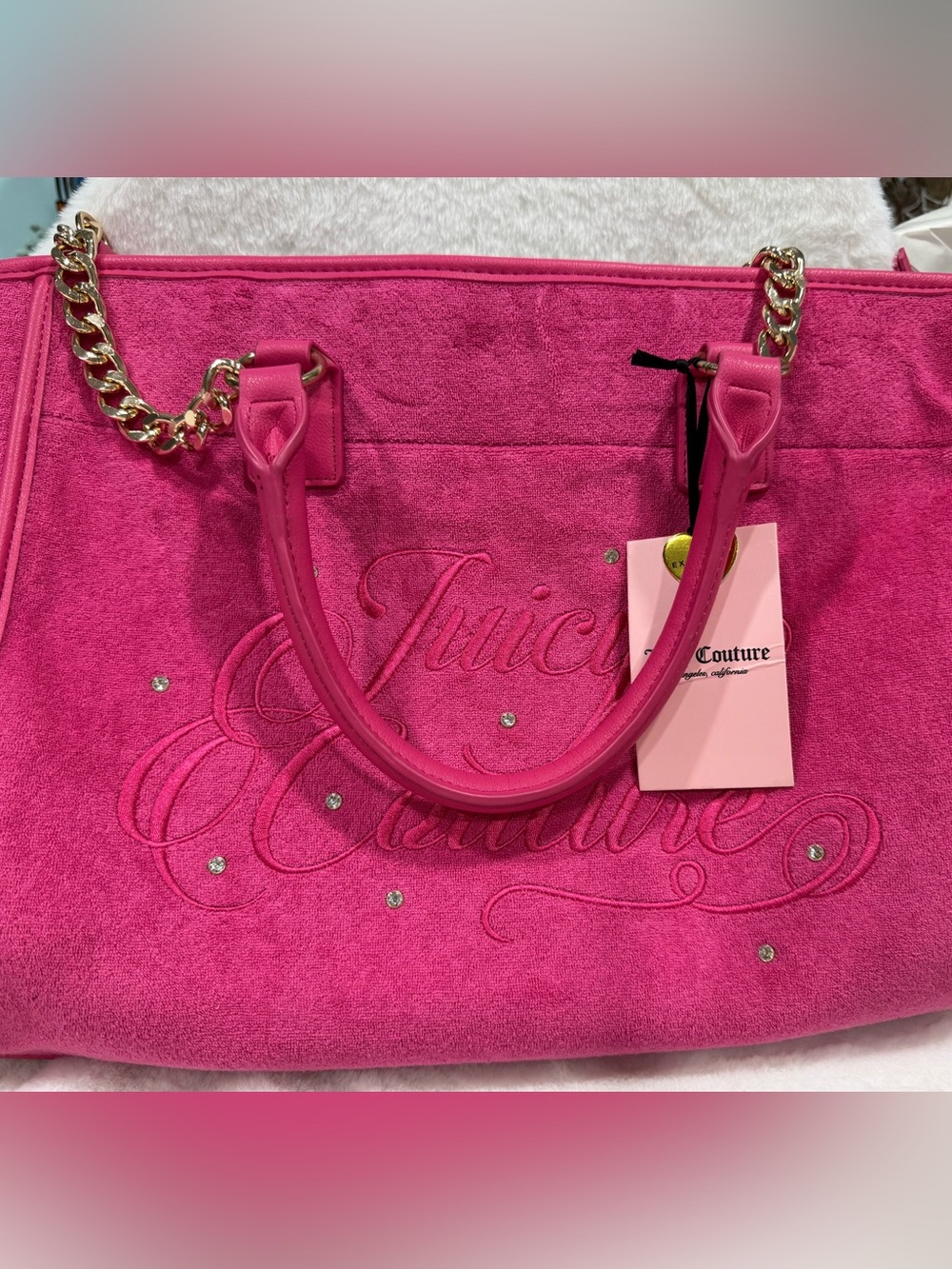 NWT-Juicy Couture Hot Pink Tote with Gold Chain Handles